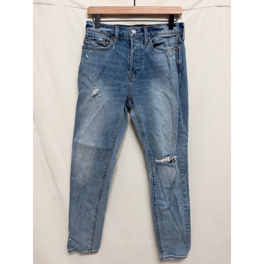 Abercrombie 90s Ultra High Rise Straight Jeans Womens 29 Distressed Blue Grunge